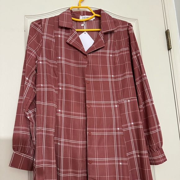 Long-Sleeve Plaid Mini A-Line Shirtdress - Picture 6 of 10